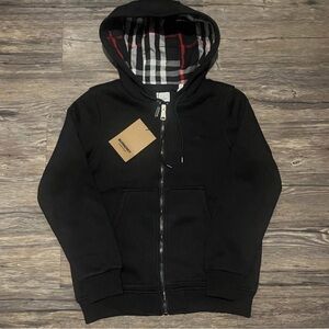 Burberry Black Zip-Up Hoodie with Signature Check Lining